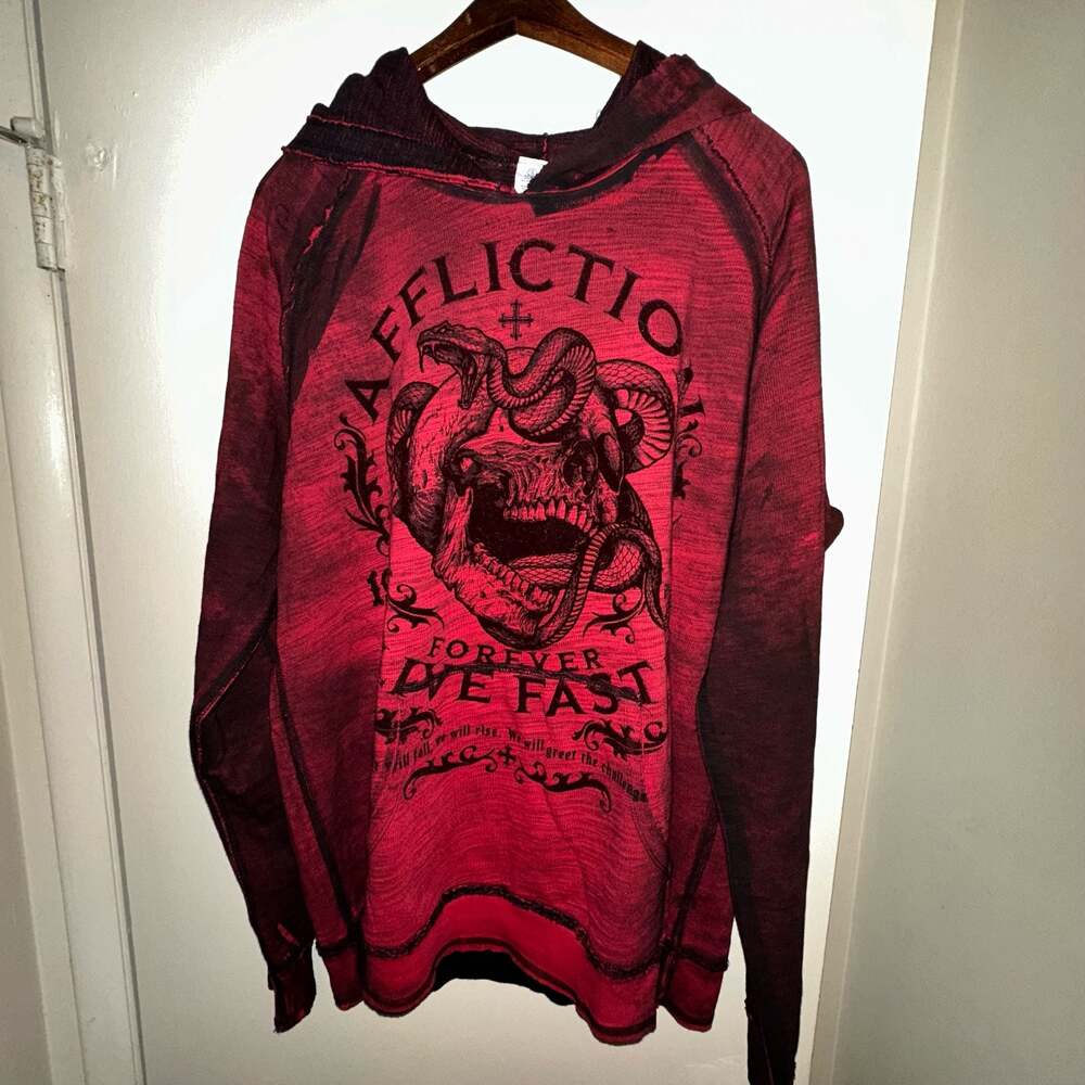 Affliction Men’s Size L Live Fast Snake Skull Wash Distressed Reversible Hoodie